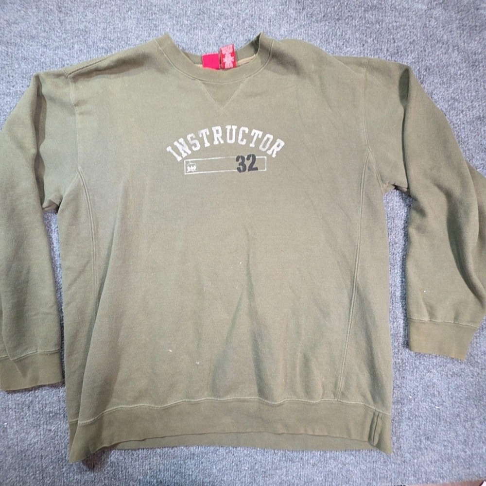 Mossimo Sweatshirt Mens XL Green Fleece Crew Neck Pullover Instructor 32 Graphic